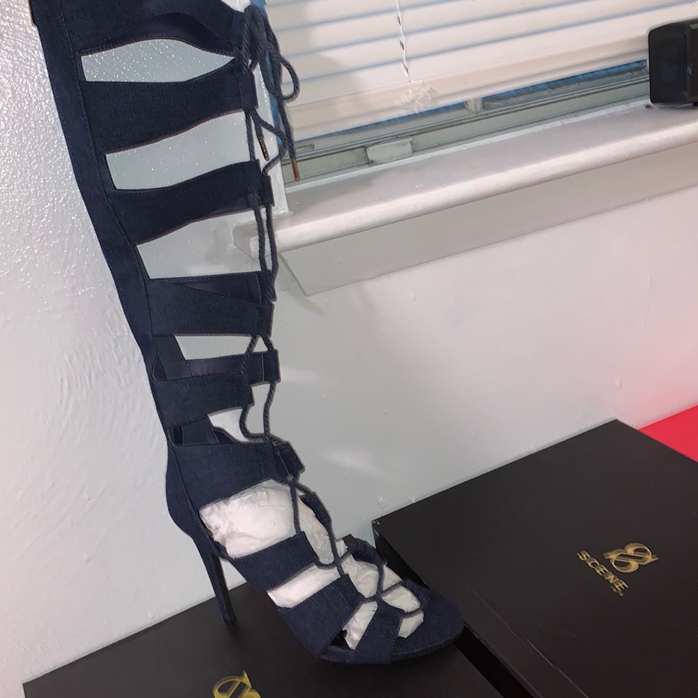 Jean Lace Up Stiletto Boots